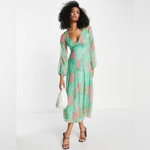 ASOS Long Sleeve Cutout Chiffon Midi Dress
